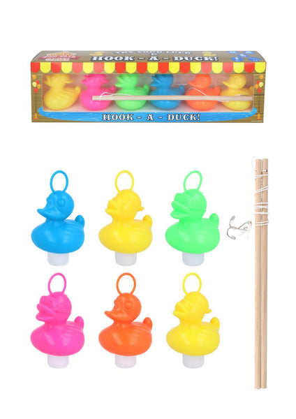 Hook-a-Duck Game - 6 Weighted Plastic Ducks 7cm with Hooks & 2 Rods