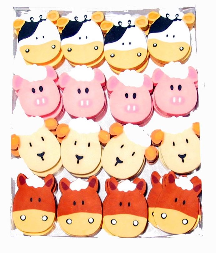 48 Farm Animal Erasers