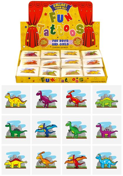 Box of 576 Mini Dinosaur Tattoos